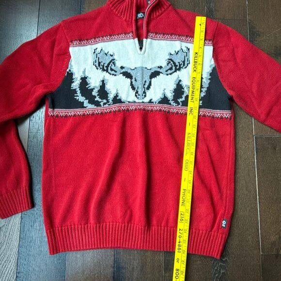 Vintage chaps Nordic moose quarter zip sweater men’s size large red holiday - Picture 7 of 8